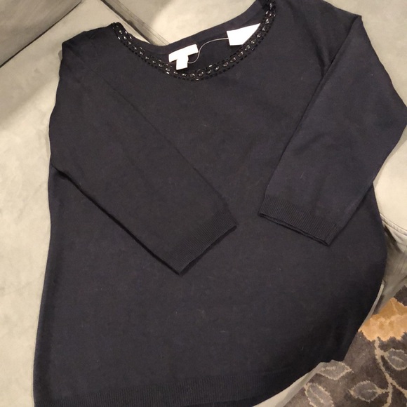 Navy Banana Republic Bejeweled Neck Sweater - Picture 3 of 6